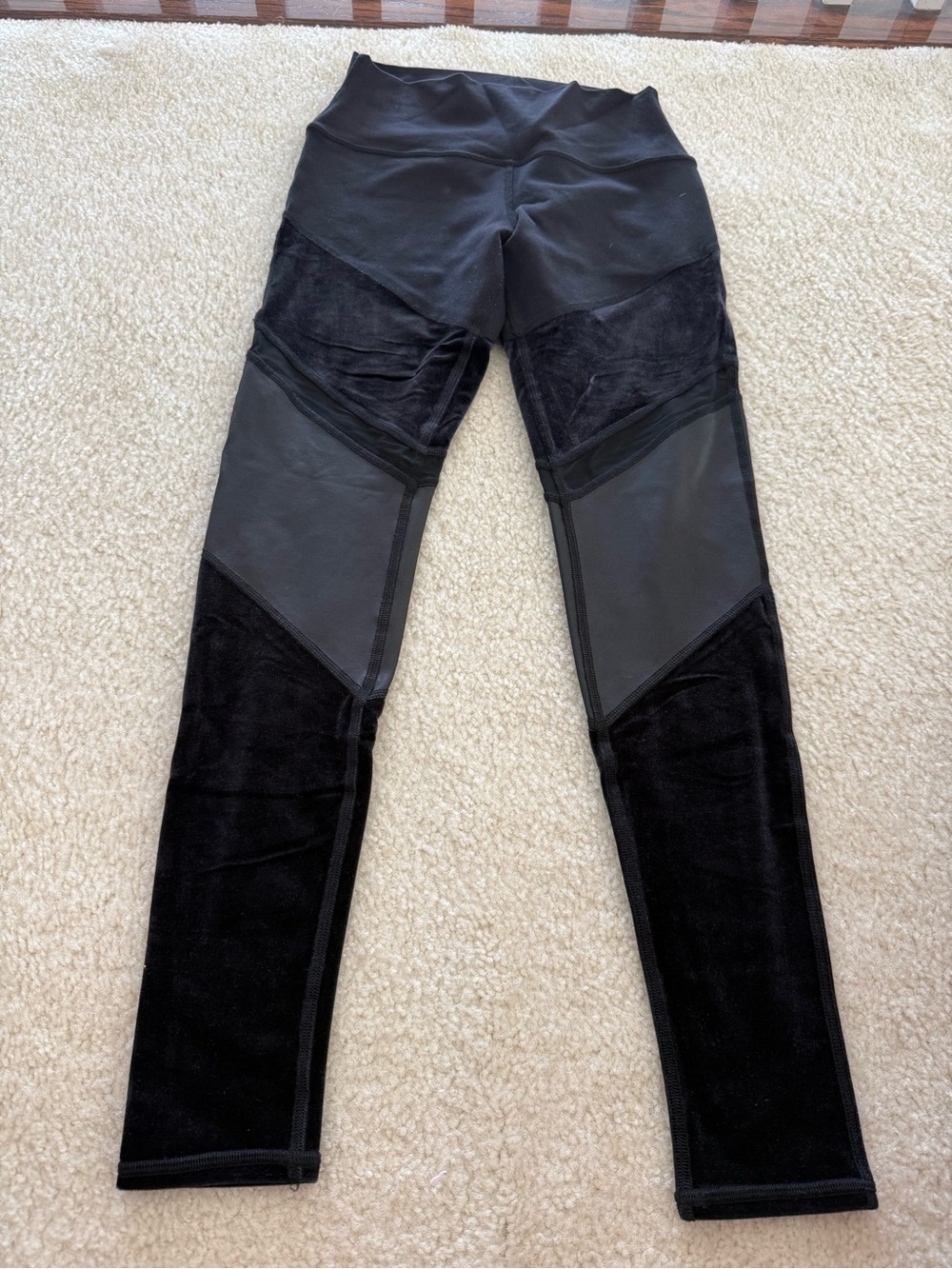 ALO Yoga Black Mixed-Media High-Waist Jeggings